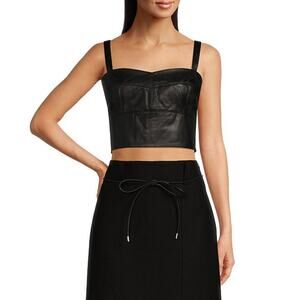 Le AL.X 100% Leather Cropped Bustier Top Sweetheart Tank Strap Small NWT